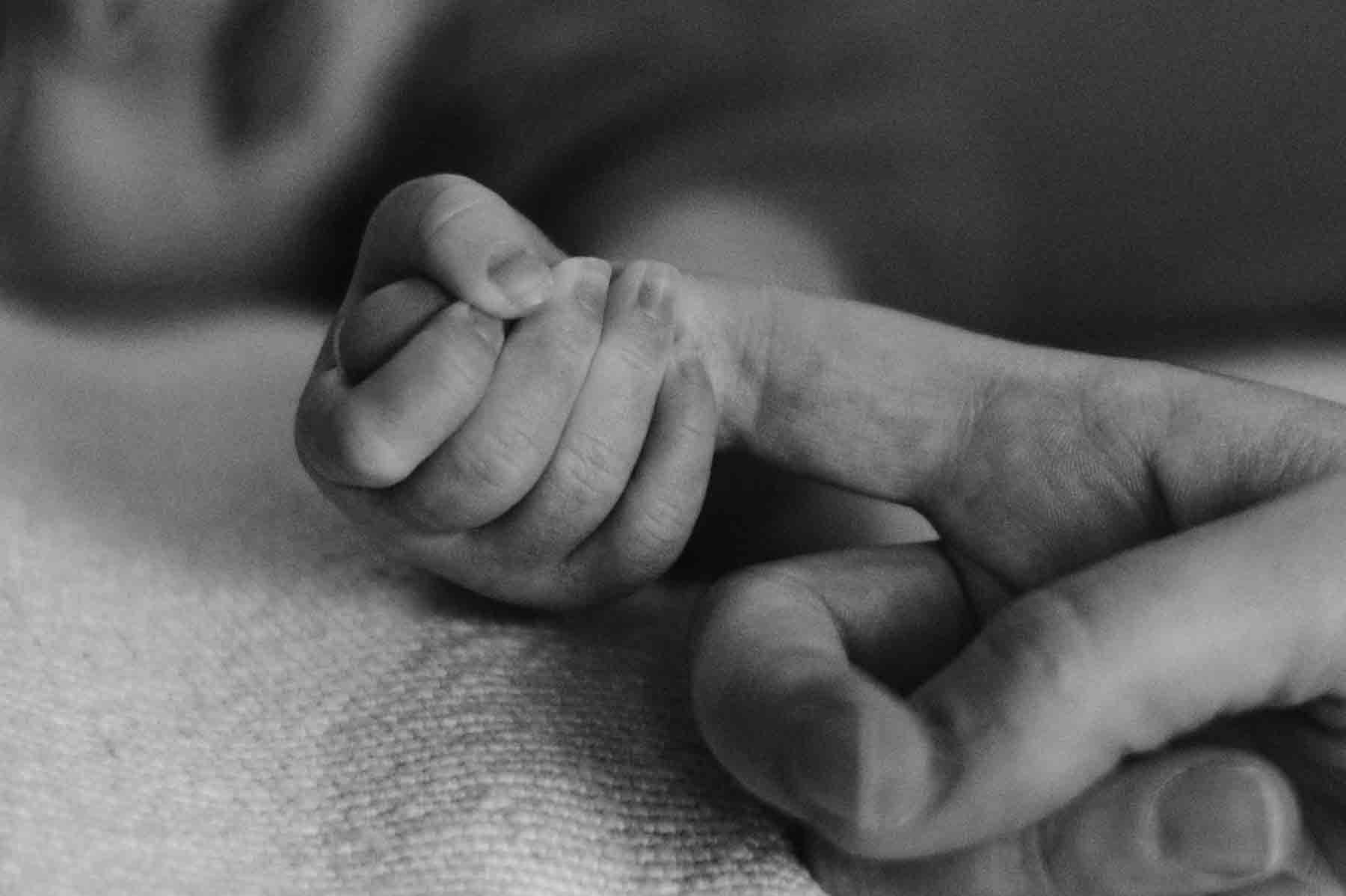 new born baby shooting indoors detail shot of little hands